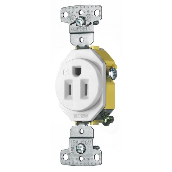 Hubbell Wiring Device-Kellems TradeSelect, Straight Blade Devices, Receptacles, Residential Grade, Tamper Resistant Single, 15A 125V, 2- Pole 3-Wire Grounding, 5-15R, White RR151WTR